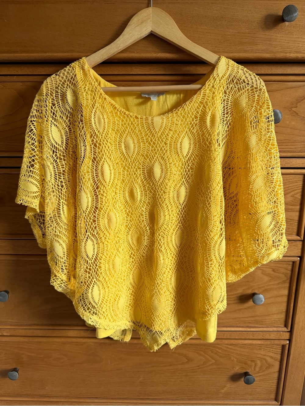Crochet Lace Blouse Built In Tank Yellow Womens Size Medium Fisherman Coastal